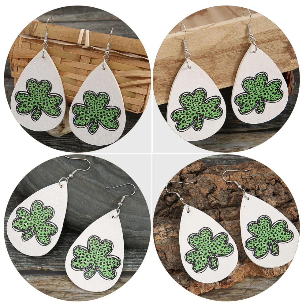 1Pair  St. Patrick's Day Clover Earrings Water Drop Ear Pendants Women Ear Decors