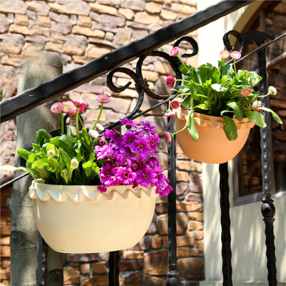 2pcs Plastic Wall Hanging Flower Pot Plant Pot Semi-circular Flower Pot Wall Hanging Basket Basin Home Garden Hanging Flower Pot (Beige)