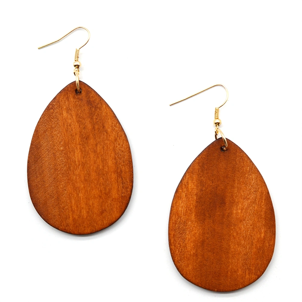 Stylish Personality Customized Teardrop Earrings Natural Wooden Ornaments for Women (Brown)