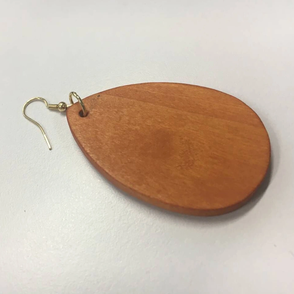 Stylish Personality Customized Teardrop Earrings Natural Wooden Ornaments for Women (Brown)