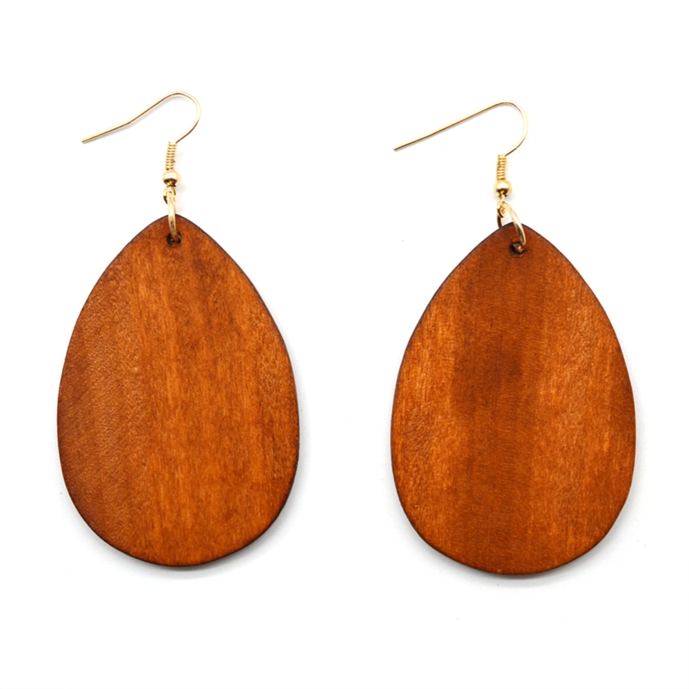 Stylish Personality Customized Teardrop Earrings Natural Wooden Ornaments for Women (Brown)