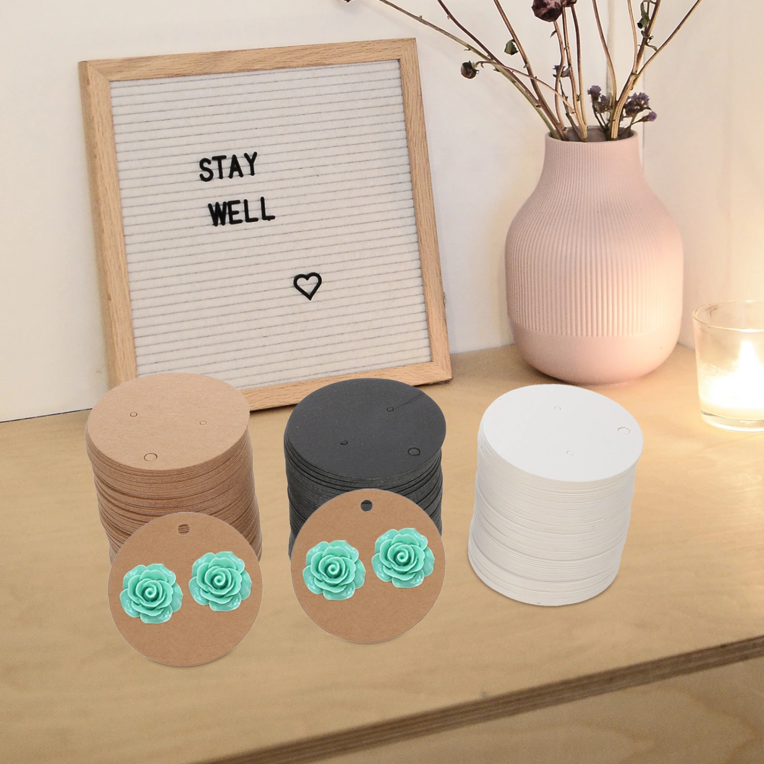 300pcs Paper Earring Cards Earring Display Holder Round Cardboard Earring Holder