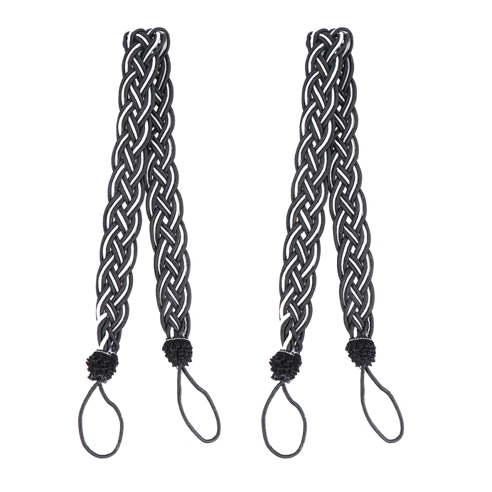 2PCS Handmade Woven Curtain Tiebacks Rope Strap Braided Drapery Tieback Belt (Black and White)