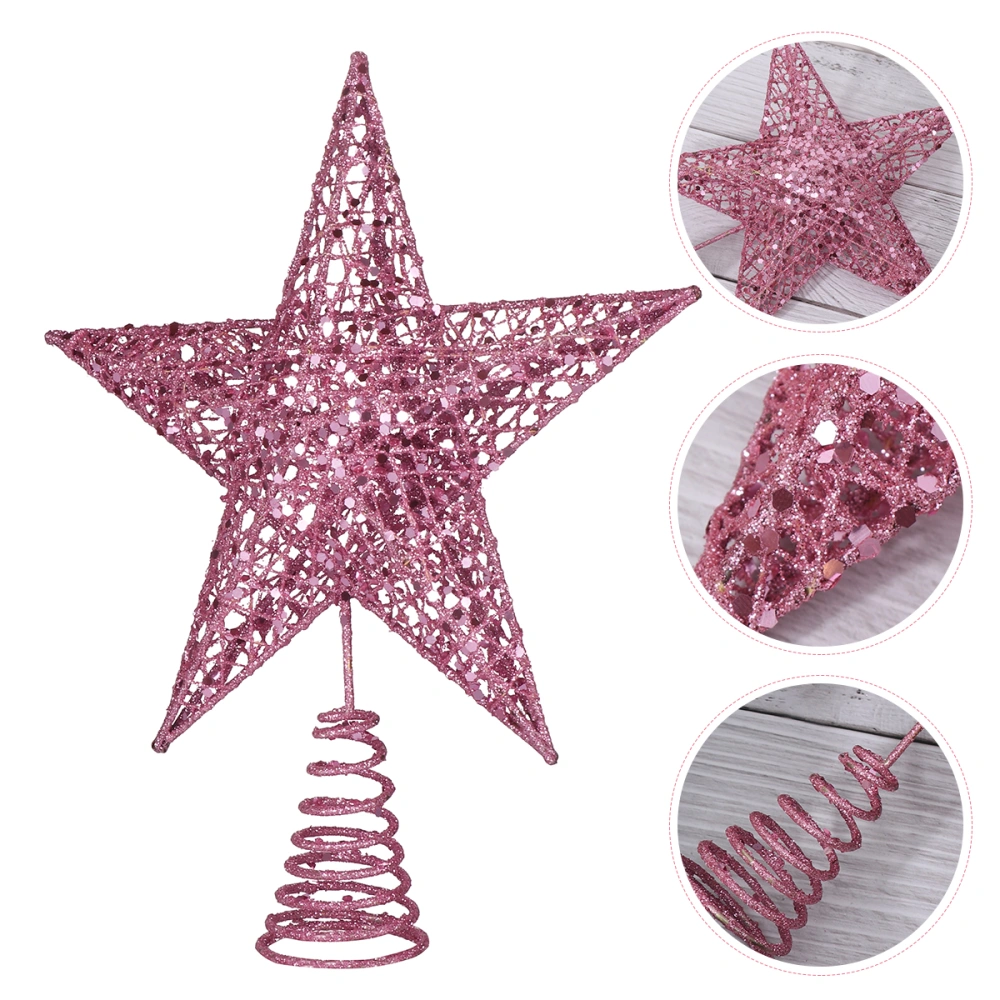 Amosfun 25cm Christmas Tree Iron Star Topper Glittering Christmas Tree Decoration Ornaments (Pink)