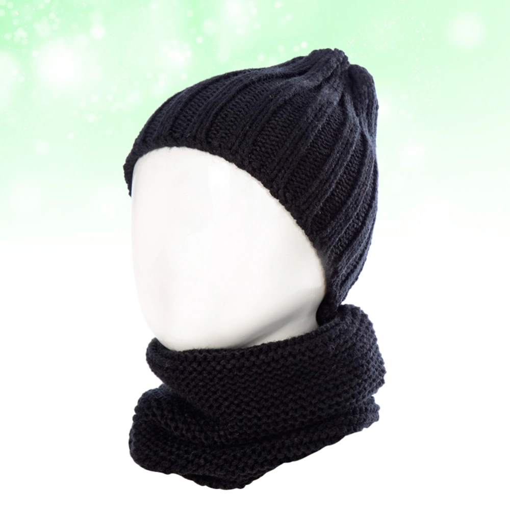 Kids Winter Warm Knitted Hat Simple Woolen for Kids Baby Children (Black)