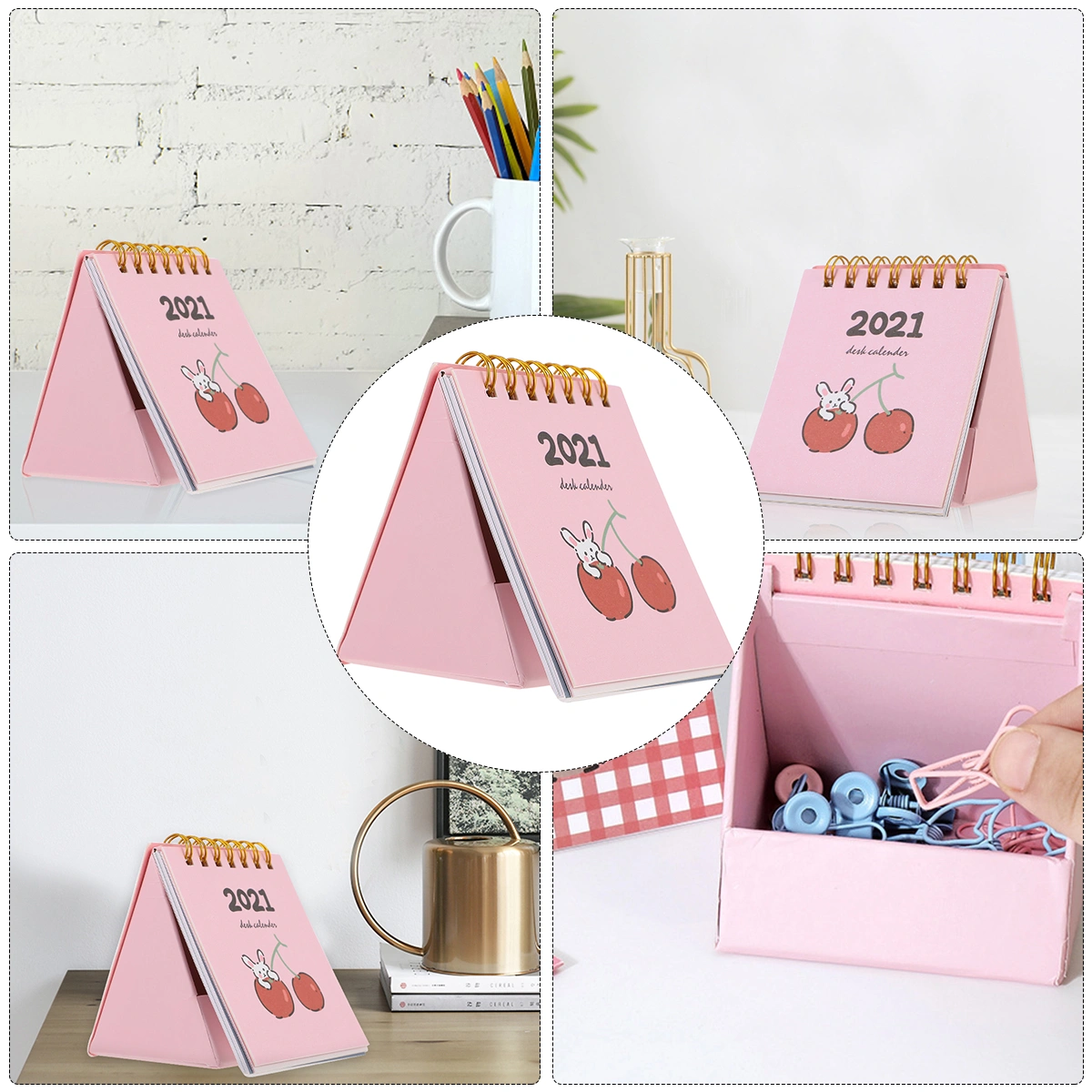 1Pc Small 2021 Desktop Calendar Mini Coil Calendar Desk Decoration (Rabbit)