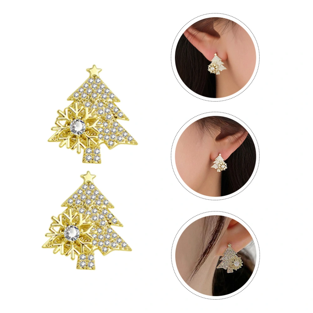 1 Pair of Christmas Tree Modeling Earrings Rotatable Snowflake Women  Earrings