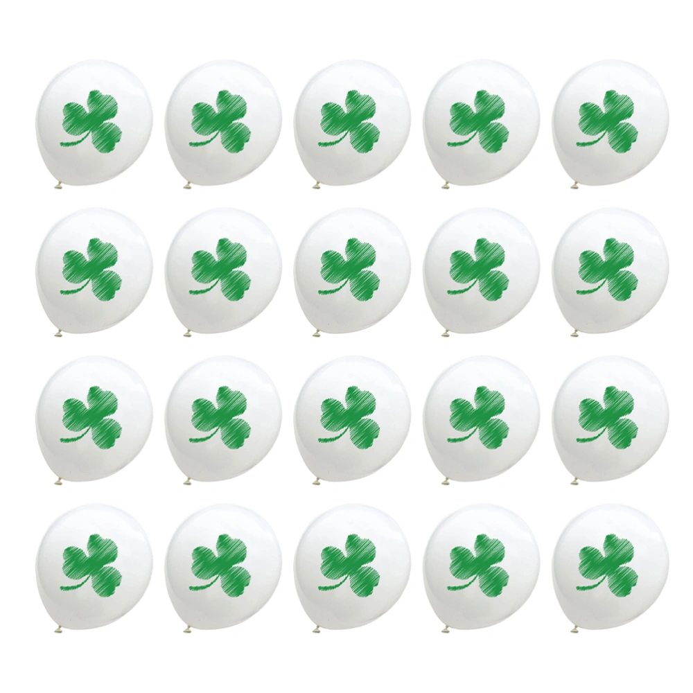 20Pcs 12 Inches Carnival Clover Balloons Latex Balloon Party Supplies for St. Patricks Day (White)