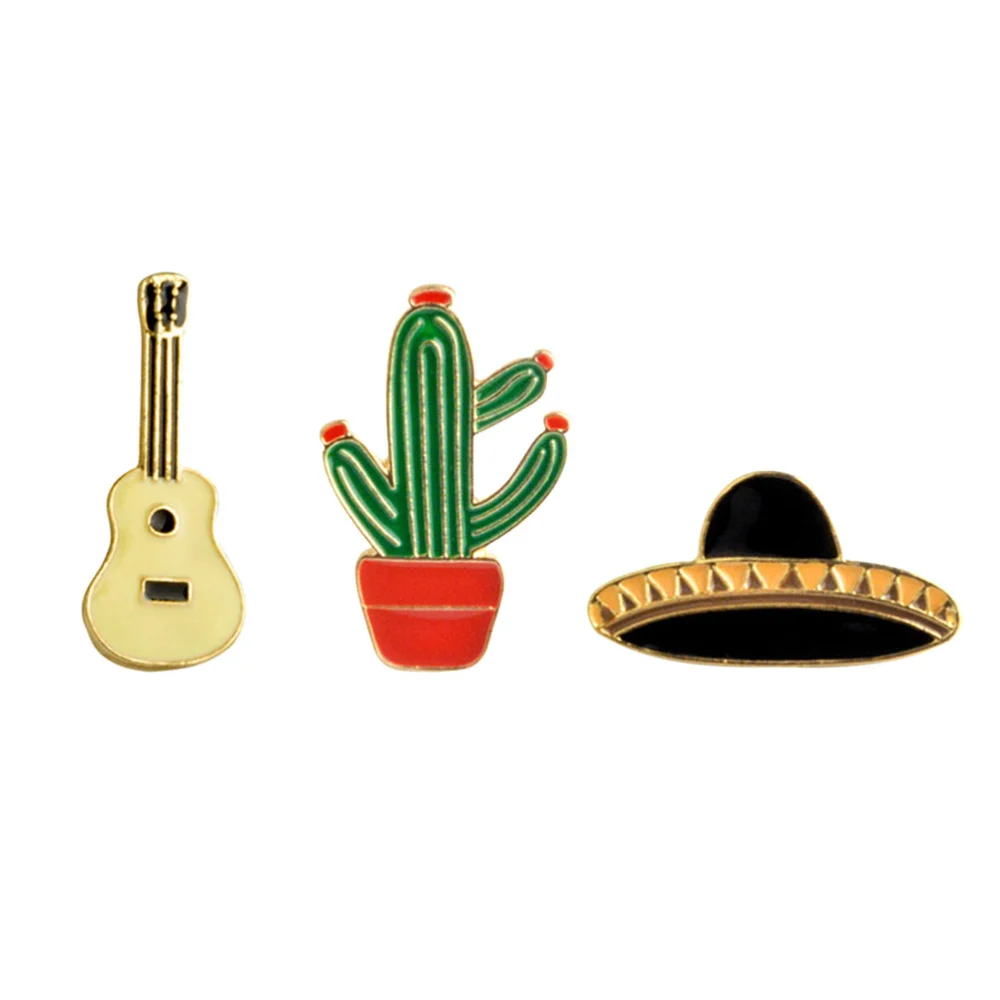 12pcs Brooch Breastpin Fashion Delicate Cactus Guitar Planet Shape Brooch for Clothes Decor