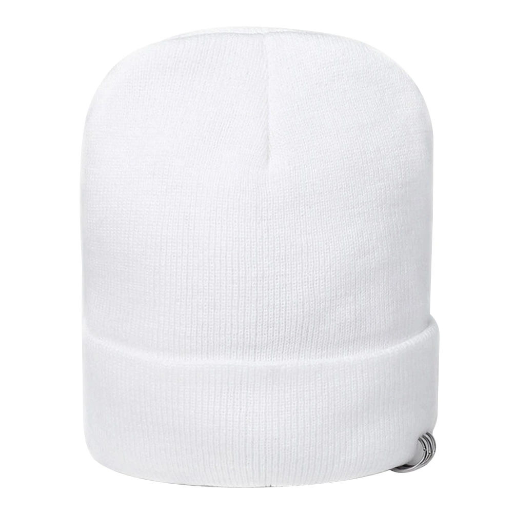 Classic Warm Winter Hats Knit Iron Ring Cuff Beanie Daily Beanie Hat for Men Women (White)