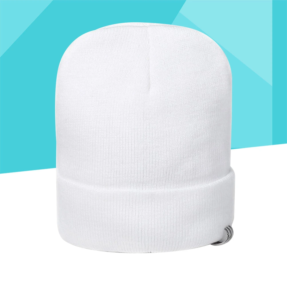 Classic Warm Winter Hats Knit Iron Ring Cuff Beanie Daily Beanie Hat for Men Women (White)