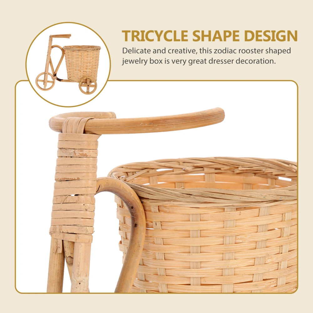 Bamboo Handicraft Rattan Tricycle Basket Tricycle Flower Basket Desktop Decor