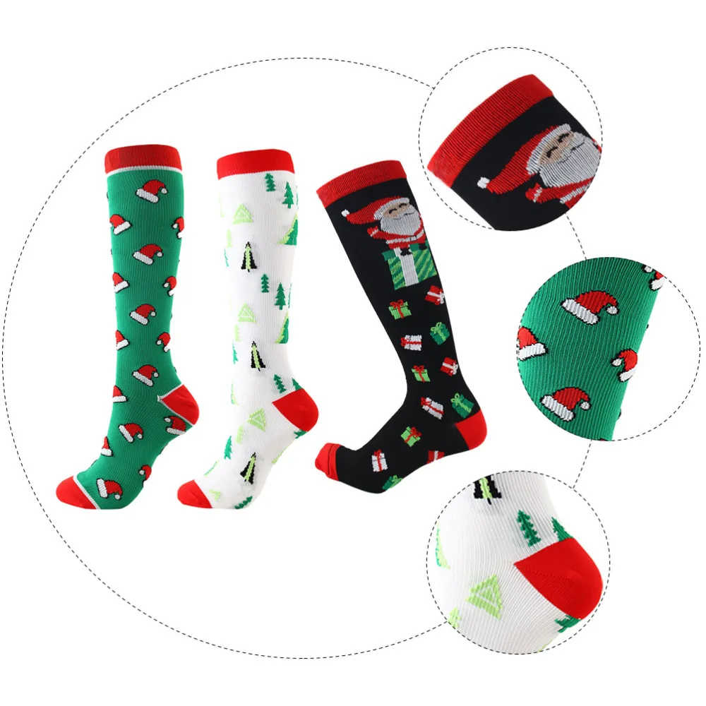 3 Pairs Christmas Compression Socks Breathable Stocking Chic Stockings