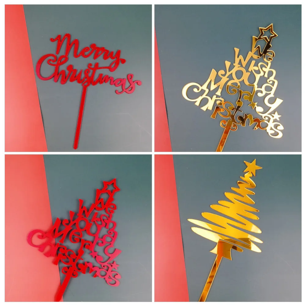 10PCS Xmas Festival Cake Decors Merry Christmas Cake Picks (Random Color Style)