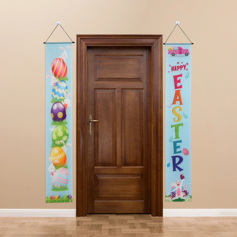 1 Pair Easter Party Porch Banner Decors Hanging Banners Party Layout Couplets