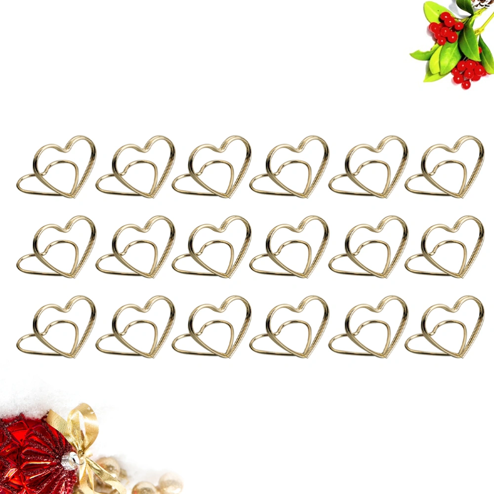 20PCS Metal Memo Holder Table Double Layer Heart Shape Placecard Holder Stand for Wedding Banquet (Golden)