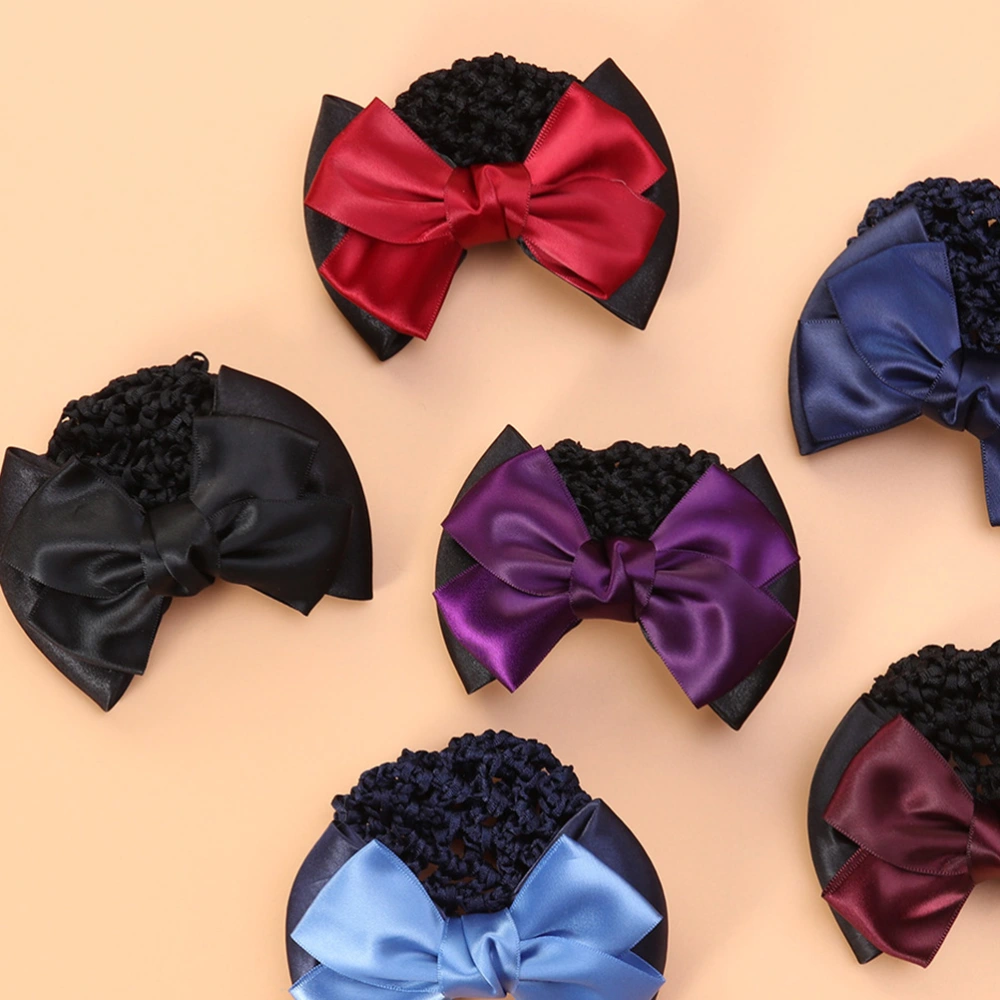 3Pcs Elastic Bun Bow Hair Flower Net Bag Big Bowknot Hair Snood Net Mesh Clip for Women Girls Red