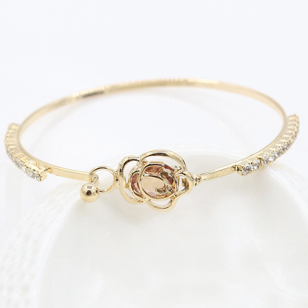 1PC Hollow Rose Bangle Inlay Zircon Flower Bracelet Jewelry Gift for Women Girls