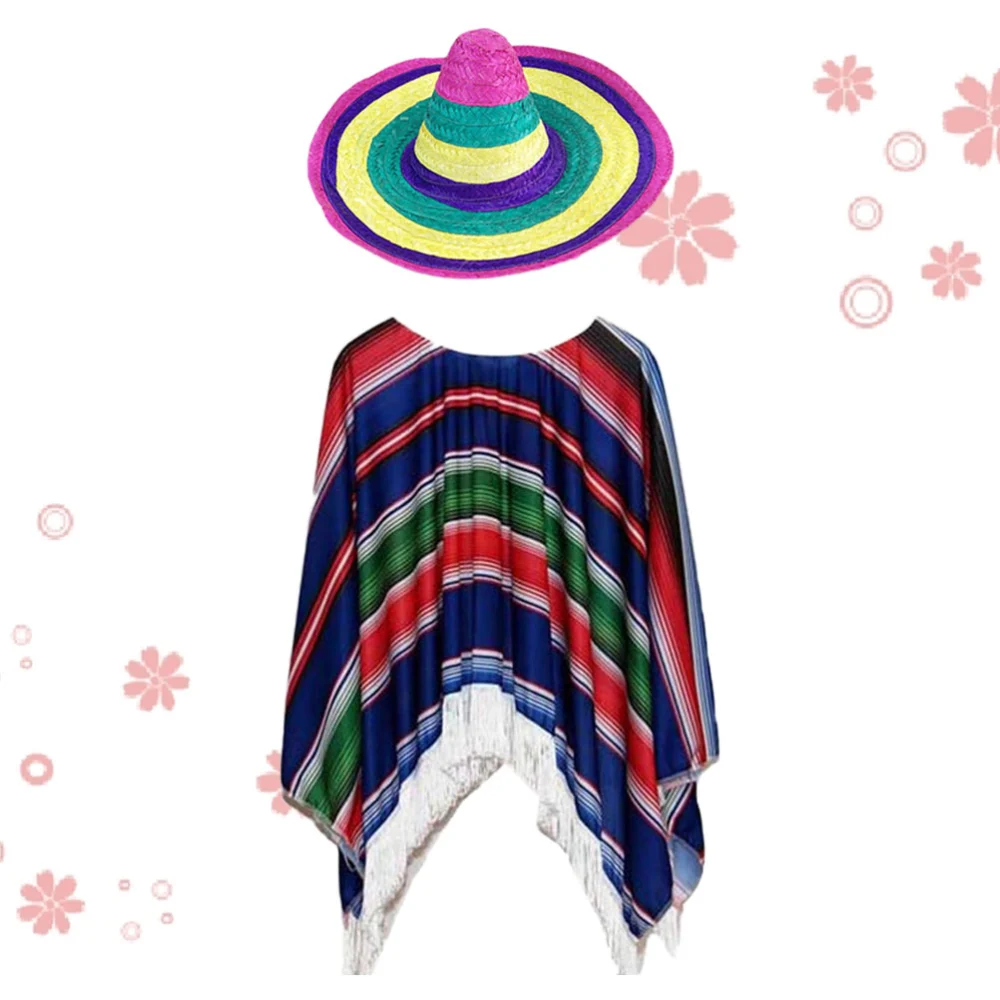 1 Set Mexican Straw Hat Suit Mexican Clothes Hawaii Style for Children Kids