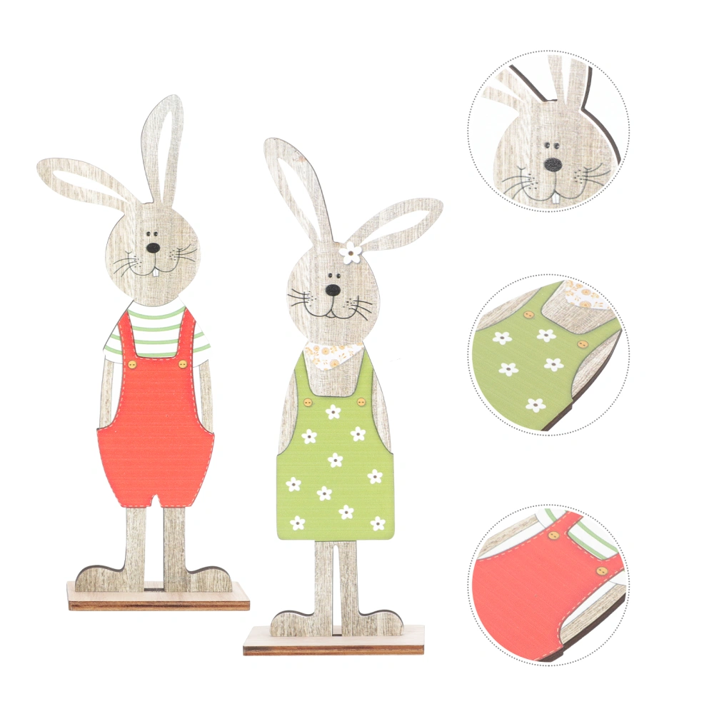 1 Pair of Easter Wooden Rabbit Adorns Lovely Wood Bunny Crafts Desktop Decors