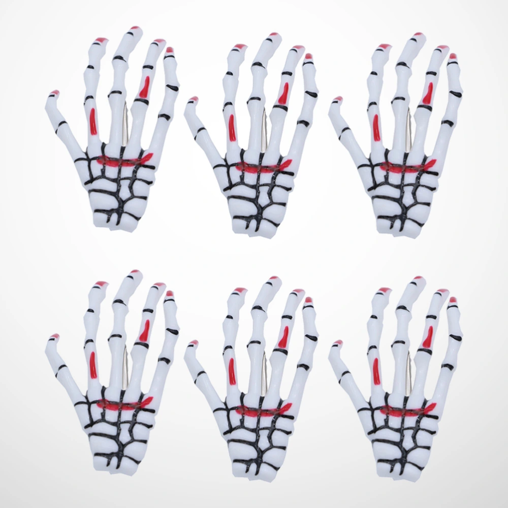 6PCS Handmade Skeleton Claw Skull Hand Hair Clip Hairpin Zombie Punk Horror Bobby Pin Hair Accessories (White Bloody Style)