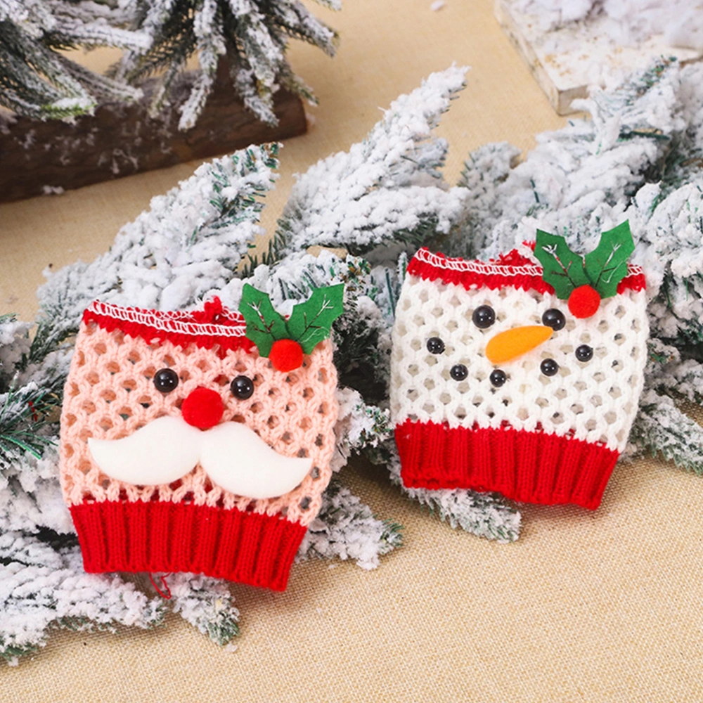 2 Pcs Christmas Knitting Wine Glass Cover Snowman Design Bottle Decors Dining Table Accessories Christmas Supplies