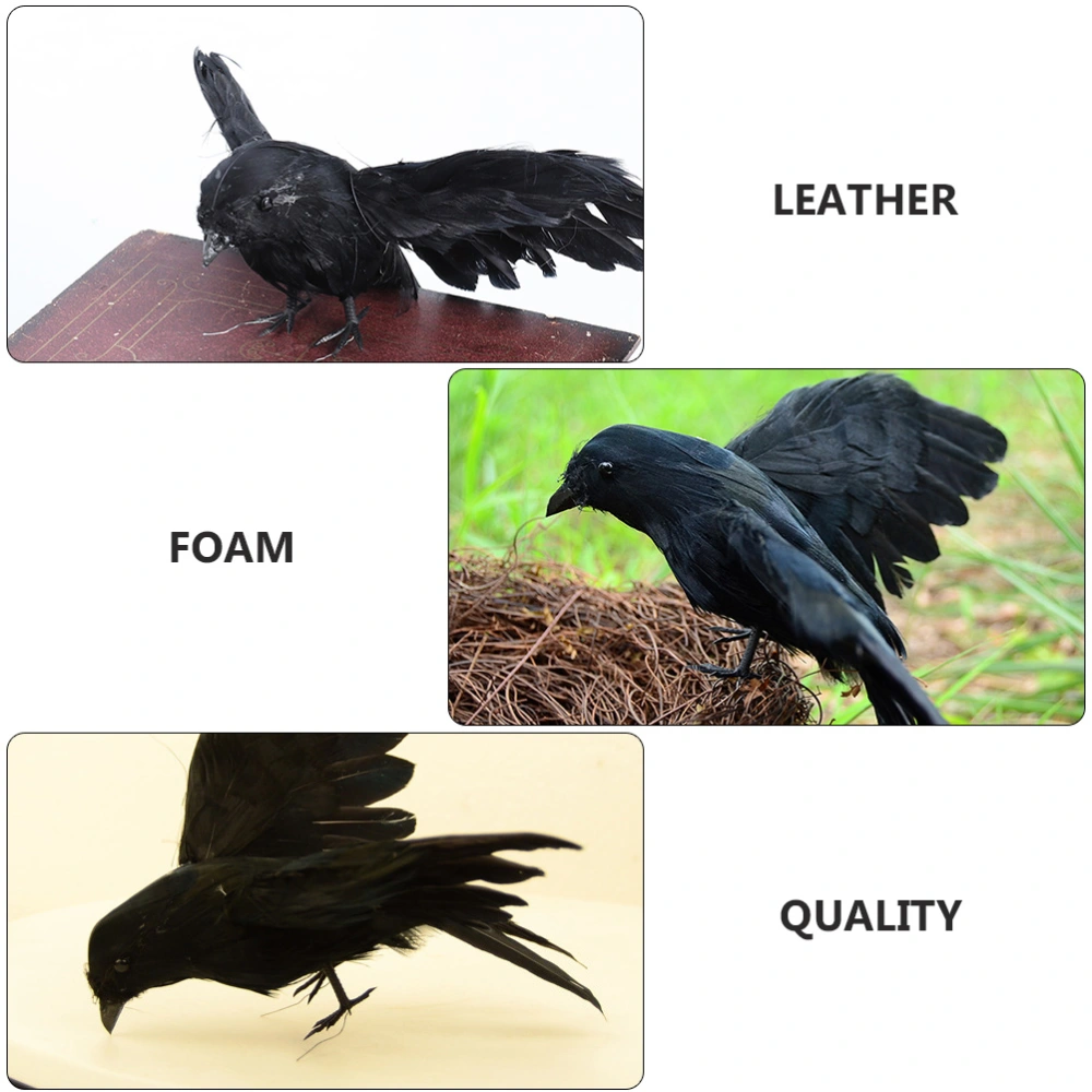 2Pcs Simulated Feathered Crow Decorations Halloween Decorating Accessories Black