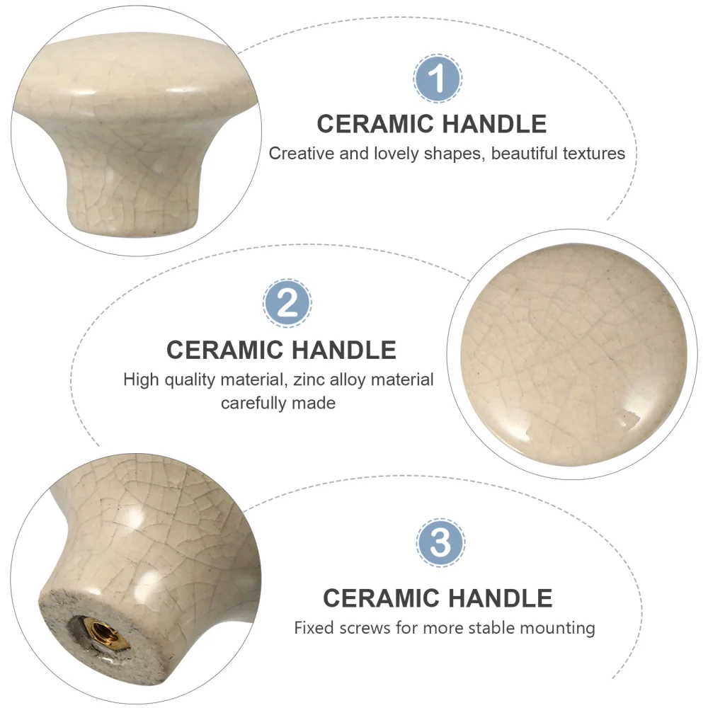 3Pcs Single Hole Handles Crackle Ceramic Round Knobs Mushrooms Shaped Handles