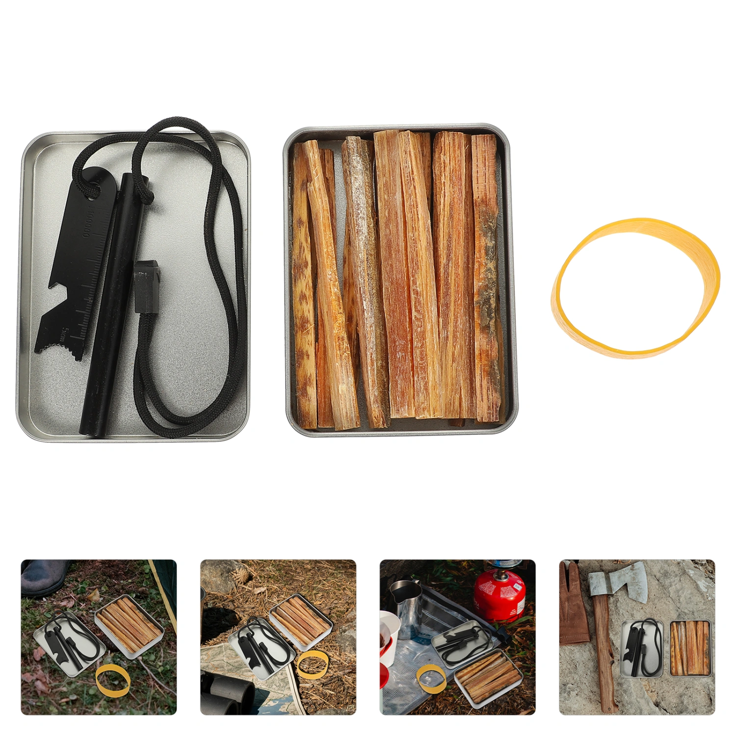 1 Set of Outdoor Fire Starter Professional Flintstone Scraper with Wooden Rods