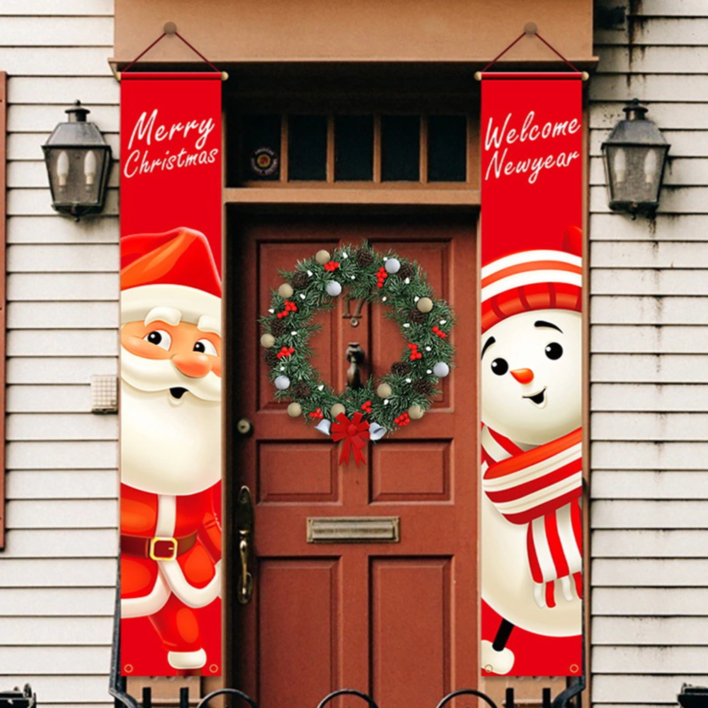 1 Pair of Merry Christmas Door Curtain Printed Porch Sign Banner Front Door Flag