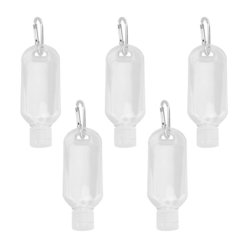 5pcs 50ml Refillable Bottles with Hook Hand Sanitizer Containers Travel Bottles Alcohol Containers (Transparent Bottles Random Pattern Hook)