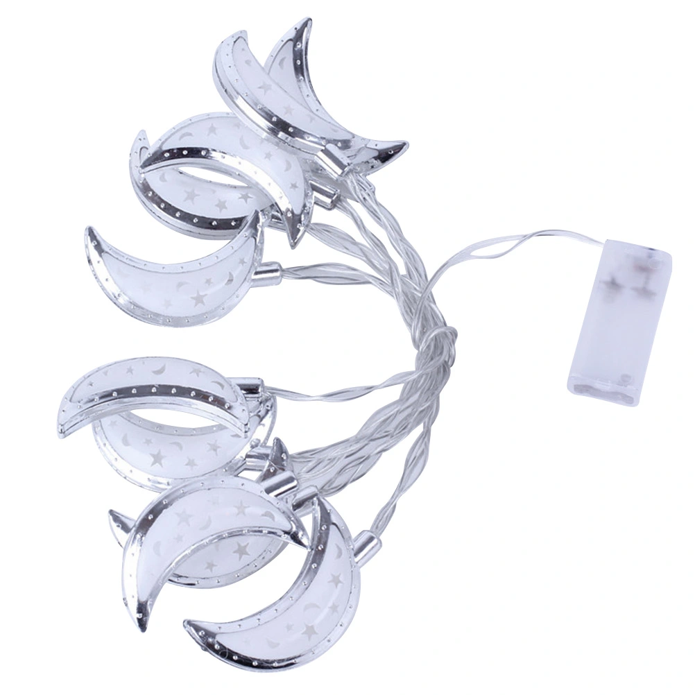 LED Muslim Ramadan Lanterns String Lights Moon Light Decoration for Festival Party Bedroom Birthday (Silver Moon, 4 Colors Light, 1.65m 10LEDs)