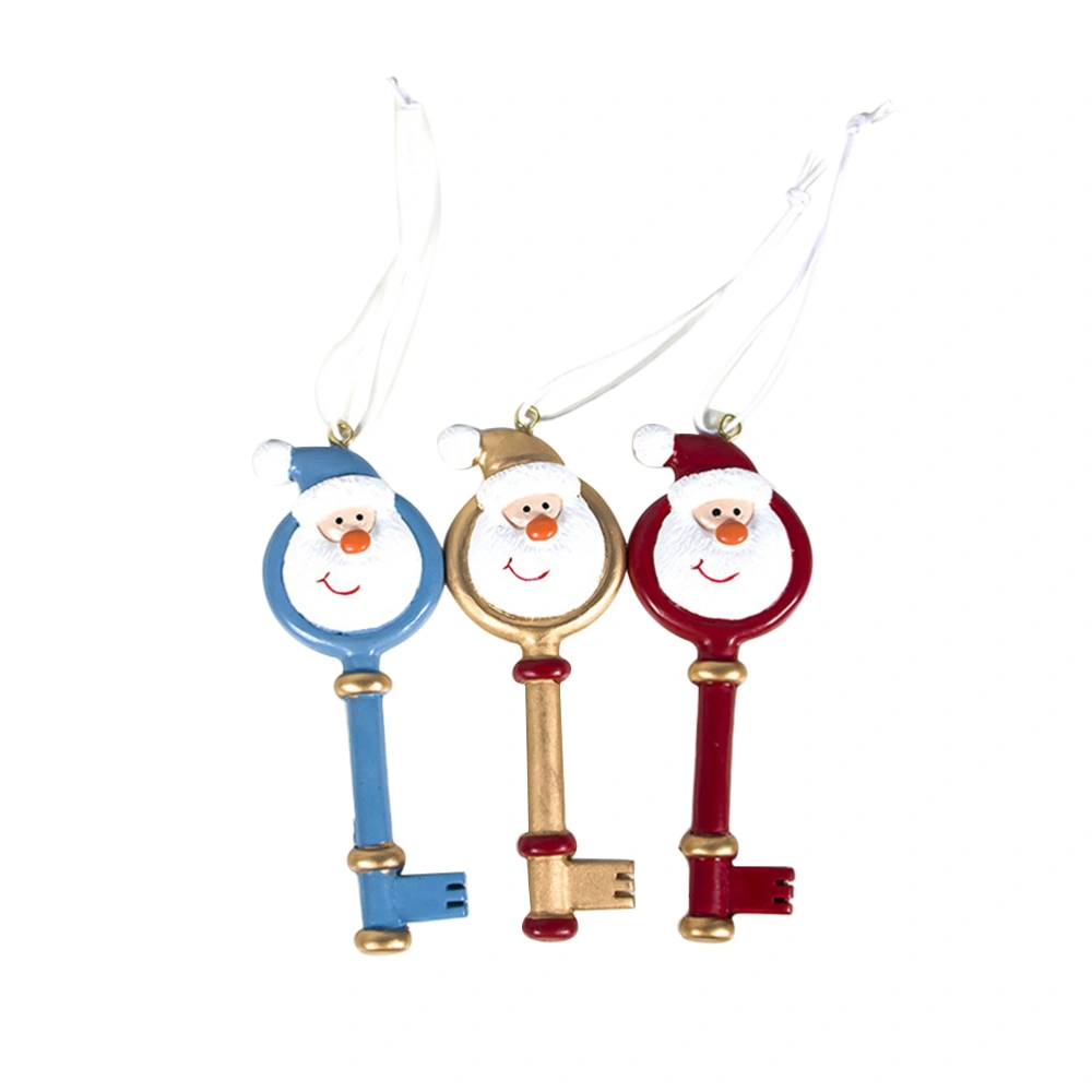 3pcs Resin Key Shape Pendants Charms Christmas Tree Pendant Painted Santa Claus Key Pendant (Gold, Blue, Red Style)