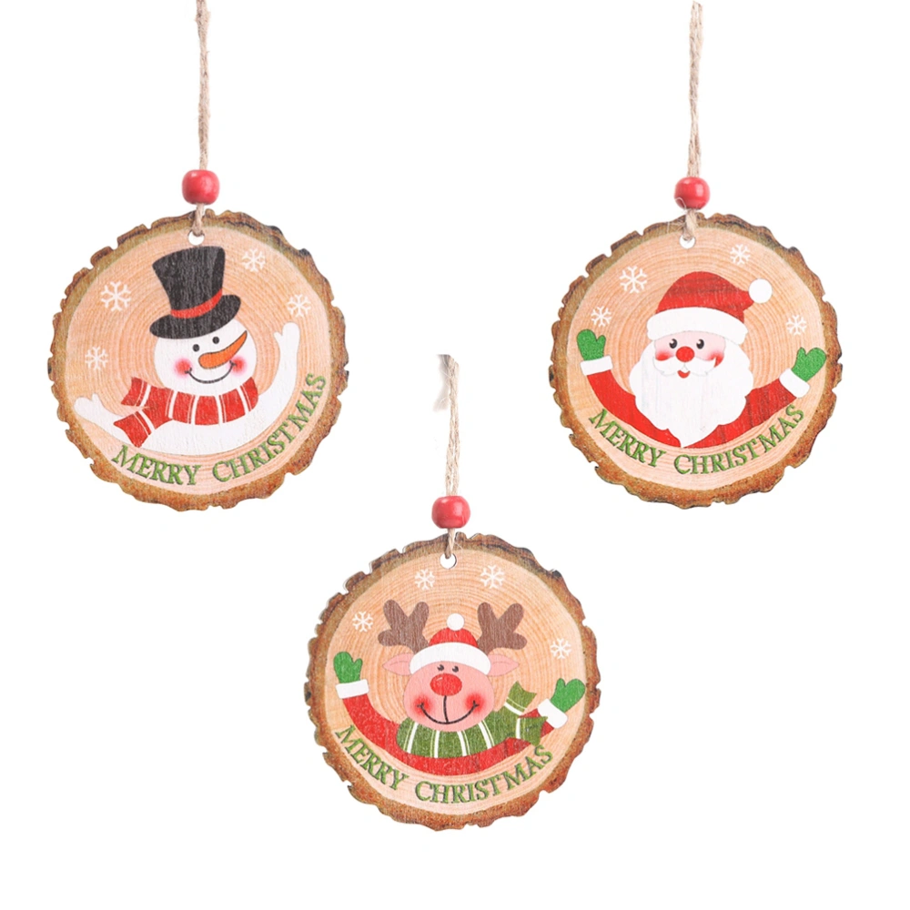 3 Pcs Creative Wooden Christmas Ornament Round Elk Snowman Santa Claus Patterned Wall Hanging Exquisite Christmas Tree Xmas Party Hanging Decor