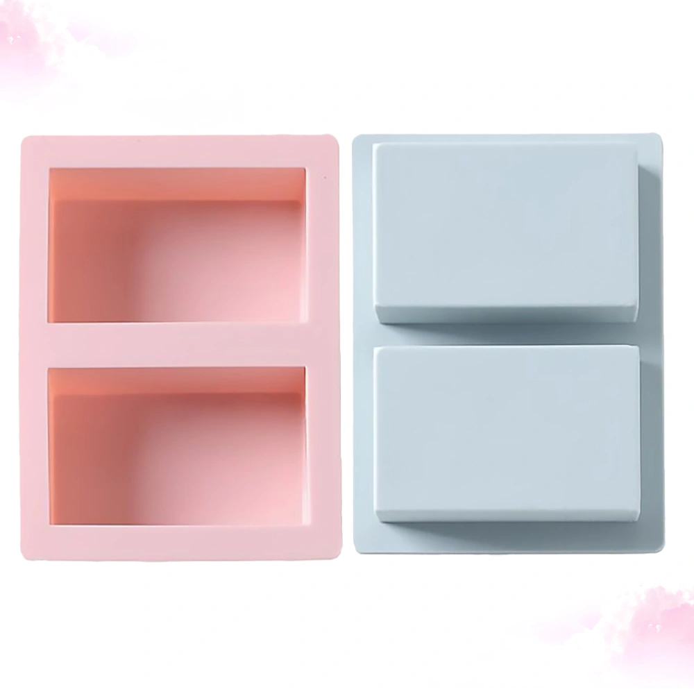 2pcs 2 Cavities DIY Soap Mold Handmade Soap Making Mold Square Food Grade Cake Mold Baking Tools for Home Store (Blue + Pink)