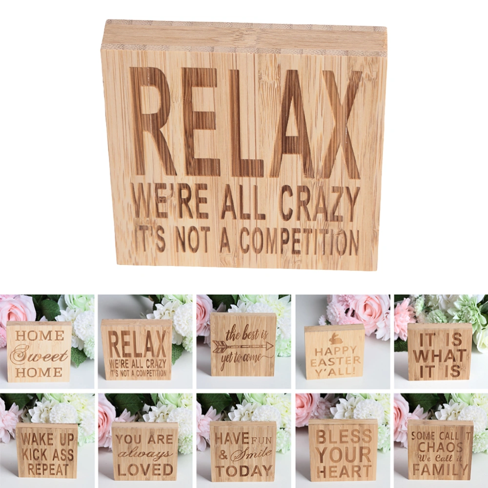 RELAX WE'RE ALL CRAZY IT'S NOT A COMPETITION Block Sign Plaque Decorative Words Block Sign for Home Office Party Decoration