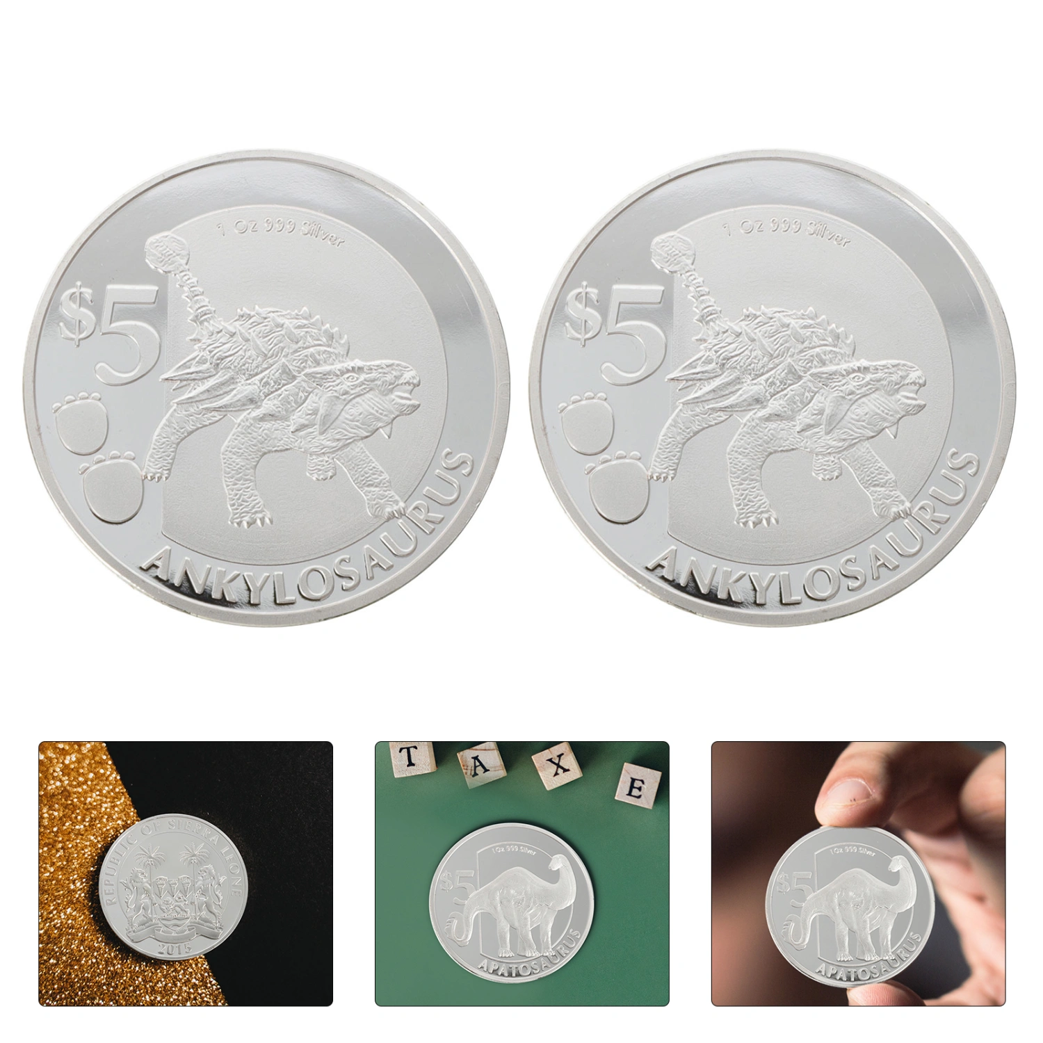 2pcs Embossed Dinosaur Commemorative Coins Animal Design Coins Collection Coin