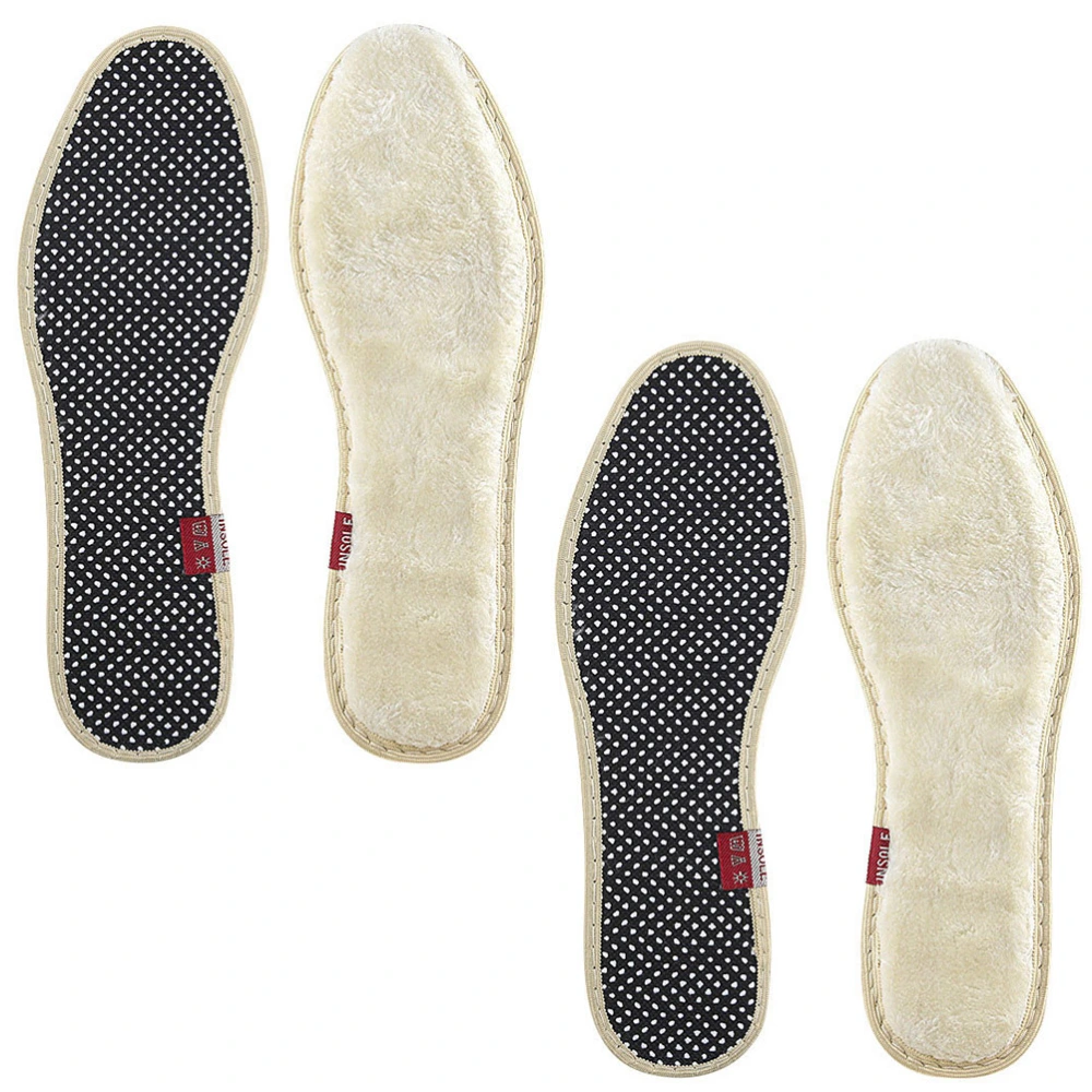 2 Pairs of Winter Imitation Wool Insoles Thickened Warm Breathable Shoe Pads