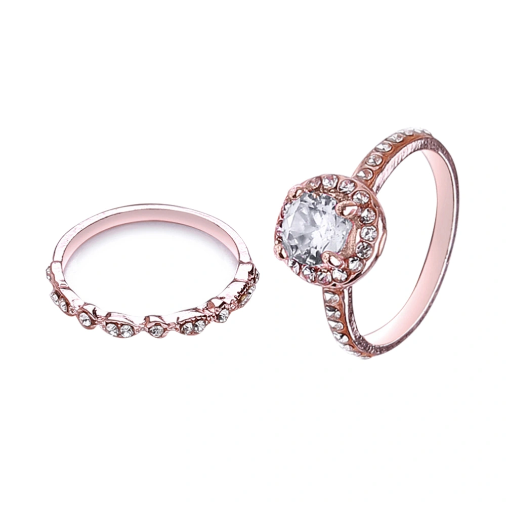 2pcs Lady's Rings Sets Rose Gold with Diamonds White Zircons Ring Suit for Women Girls (Size 9)