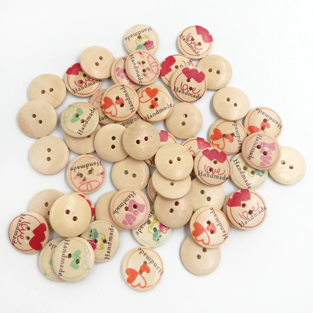 50pcs Wooden Buttons "handmade" Lettering Buttons for Sewing Scrapbooking Clothes(20mm)