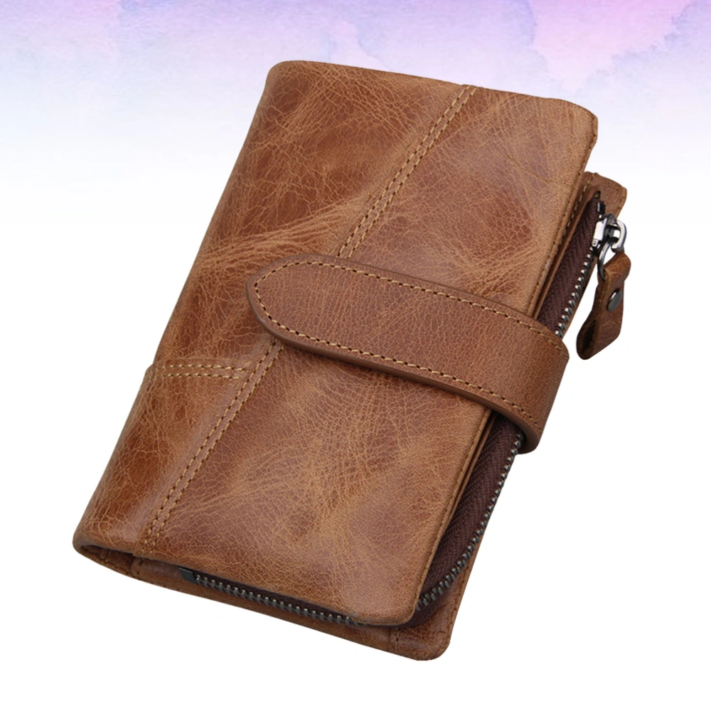 1pc Men Leather Wallet Business Zipper Purse RFID Wallet Billfold for Friends Family Co-worker (Brown)