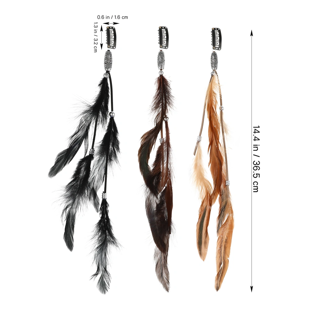 3 Pcs Plume Hair Clips Bohemian Style Hair Extensions with Plume Comb Clips DIY Hair Accessories