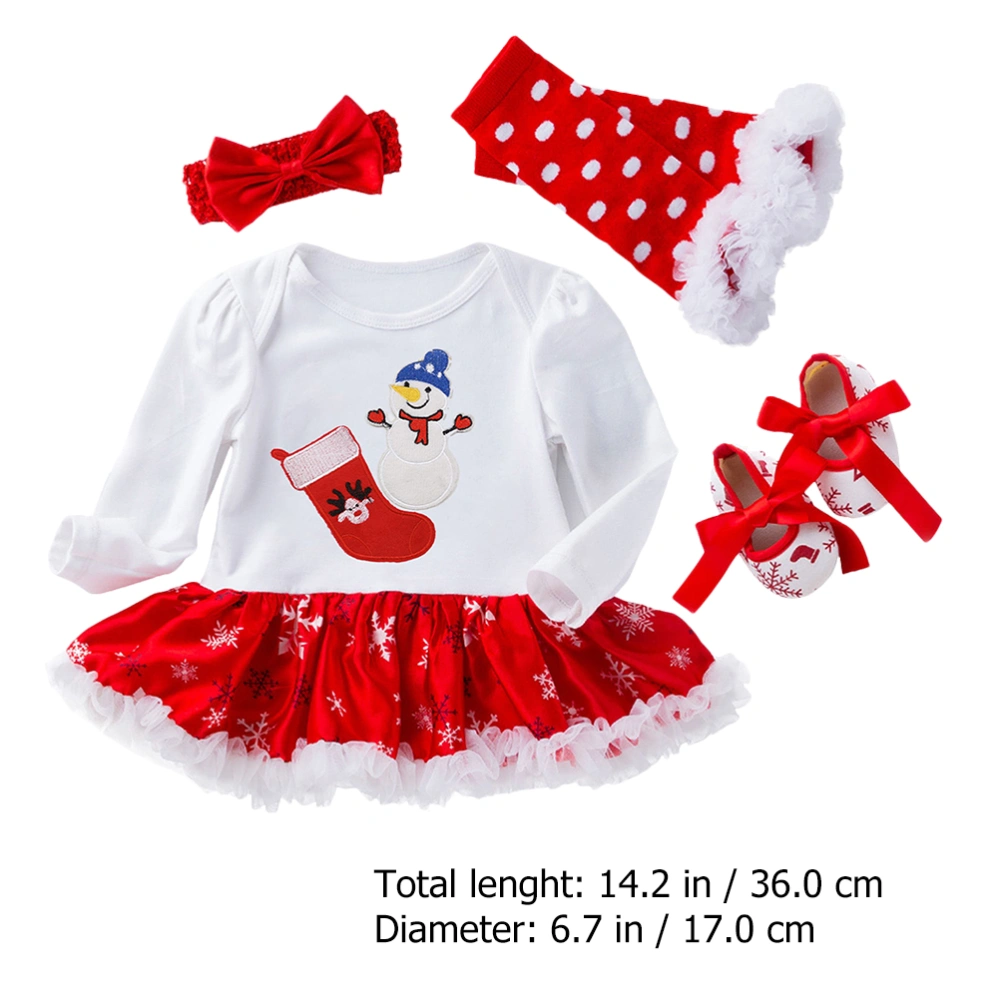 1 Set Baby Long Sleeve Dress Christmas Shoes Elasticity Headband Leg Warmer