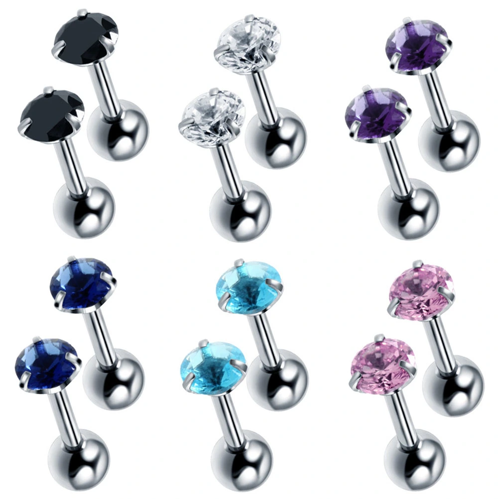 12pcs Stainless Steel Barbell Ear Cartilage Tragus Helix Stud Earring Piercing Surgical Steel Zircon Multicolor Ear Studs (Assorted Color)