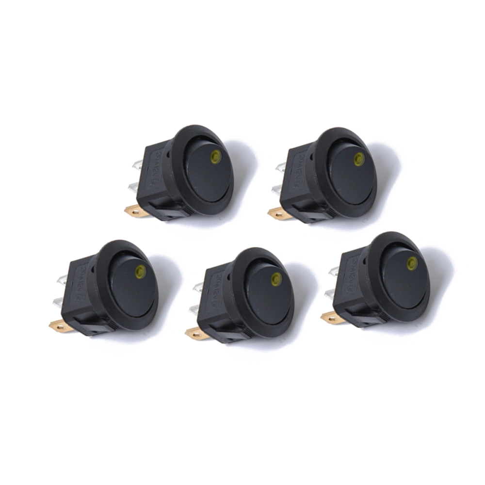 5 PCS Plastic Car Rocker Switches 12V 3 On Off Controls (Yellow Light)