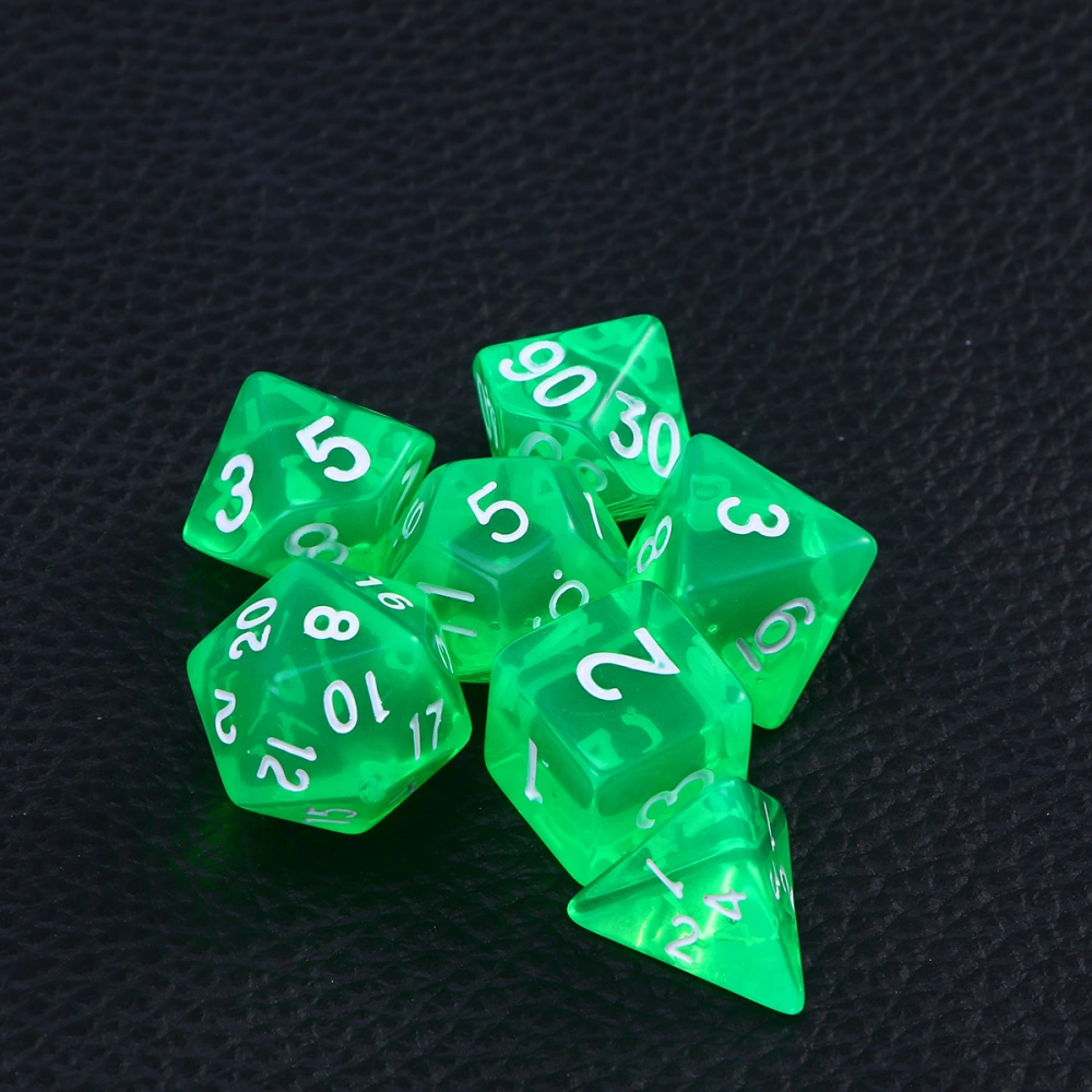 7Pcs Polyhedral Dice Acrylic Semi-Translucent Number Game Dice Set for RPG MTG Table Game Playing (Green)