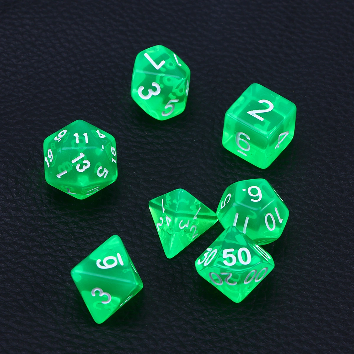 7Pcs Polyhedral Dice Acrylic Semi-Translucent Number Game Dice Set for RPG MTG Table Game Playing (Green)