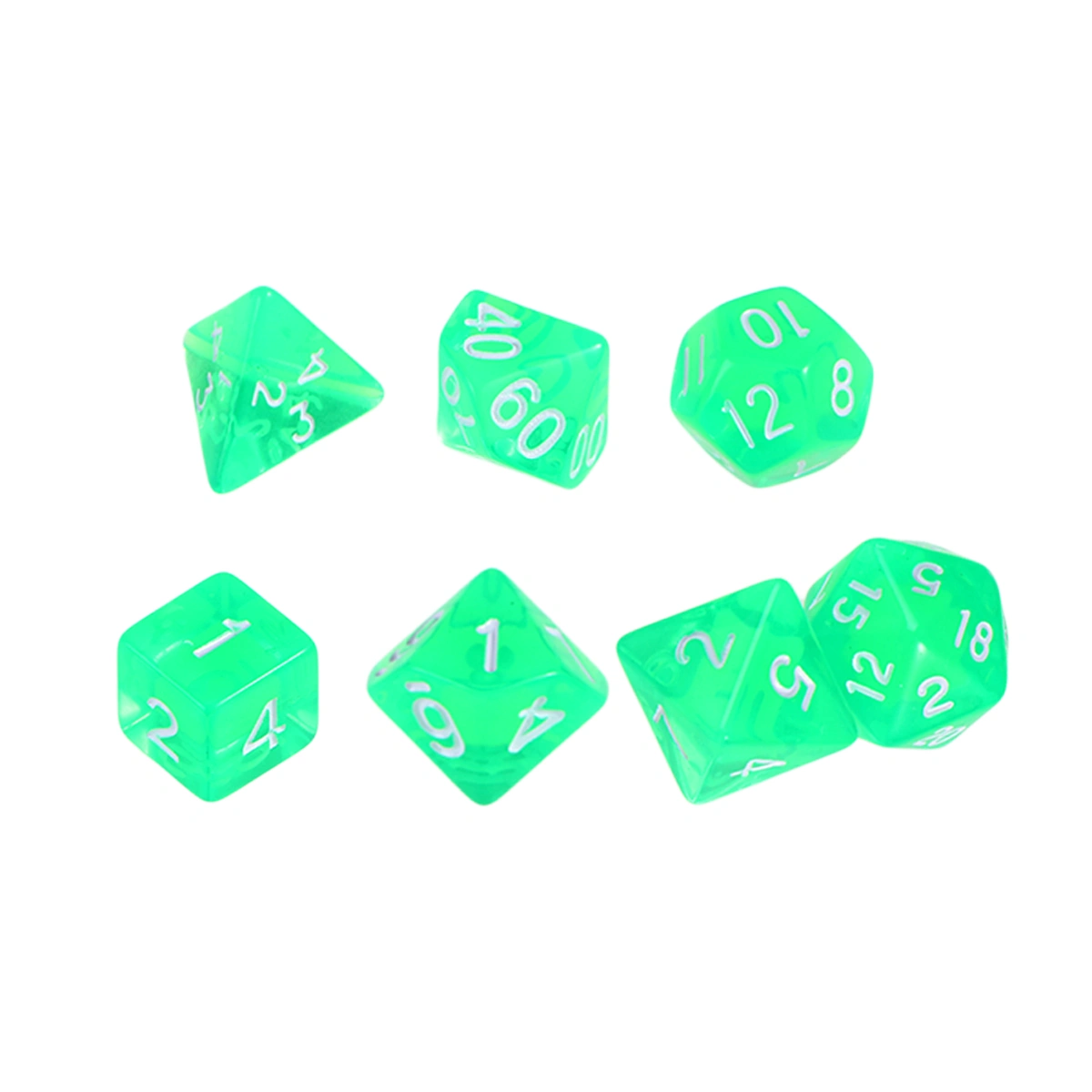 7Pcs Polyhedral Dice Acrylic Semi-Translucent Number Game Dice Set for RPG MTG Table Game Playing (Green)
