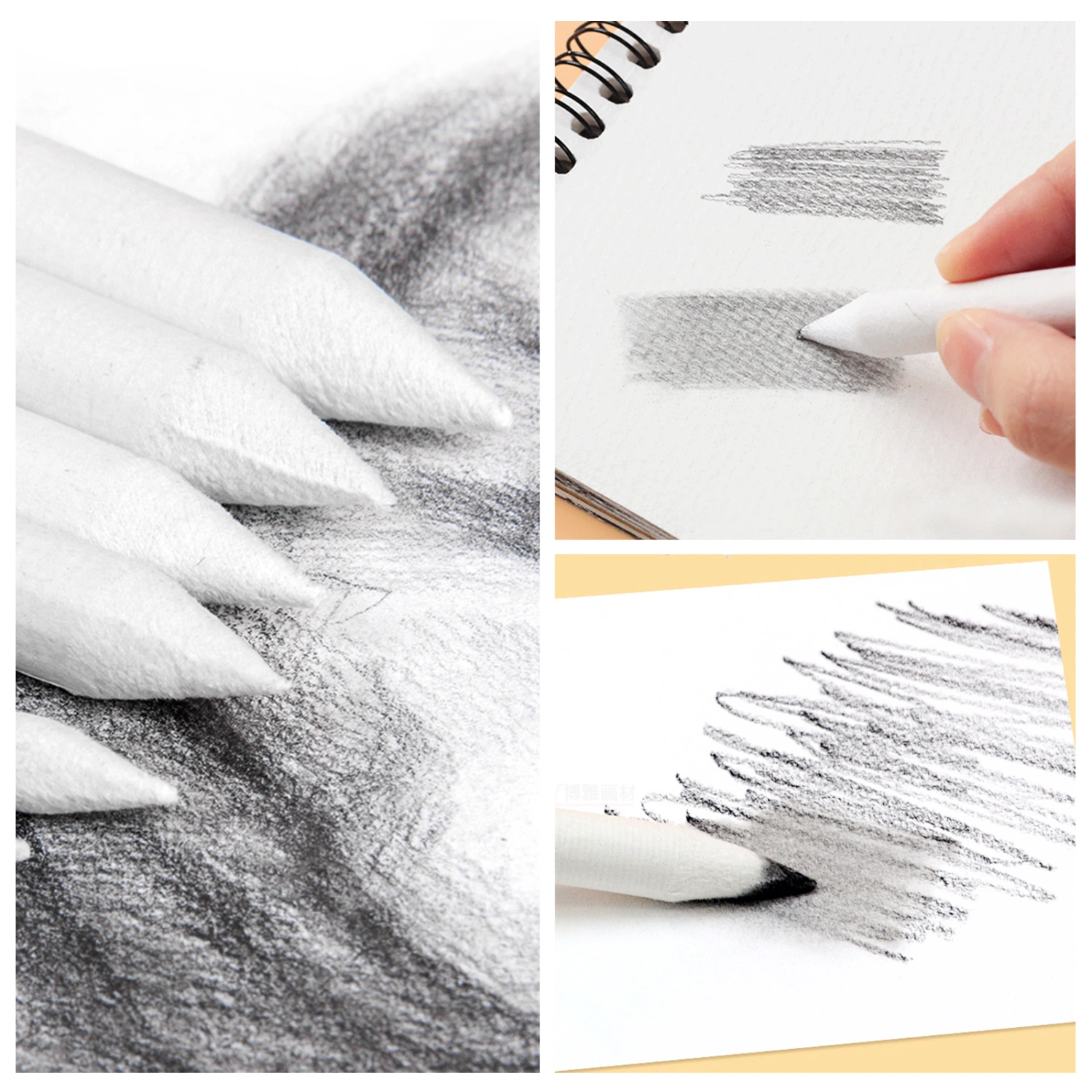 ROSENICE 12pcs Blending Stumps and Tortillions Set with 2pcs Sandpaper Pencil Sharpener for Student Sketch Drawing