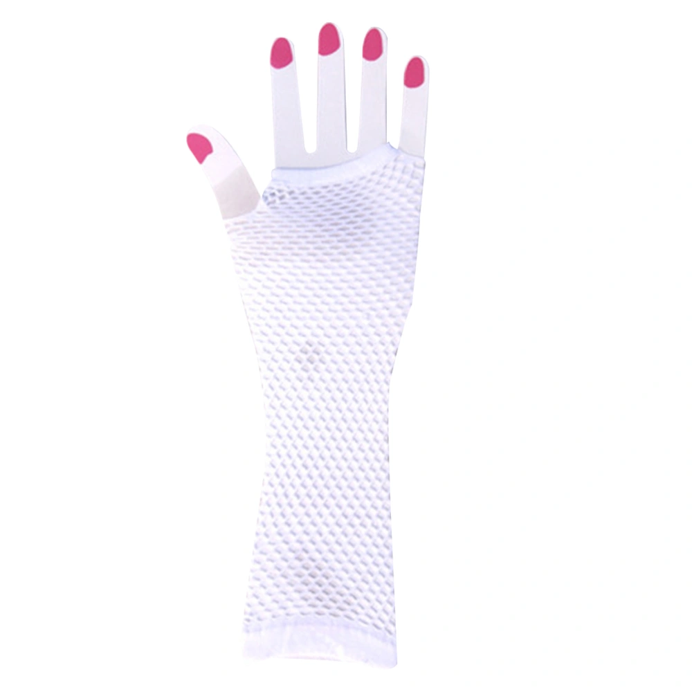 Women's Sexy Lace Gloves Exotic Fishnet Gloves Elbow Length Lace Up Flirting Gloves(White)